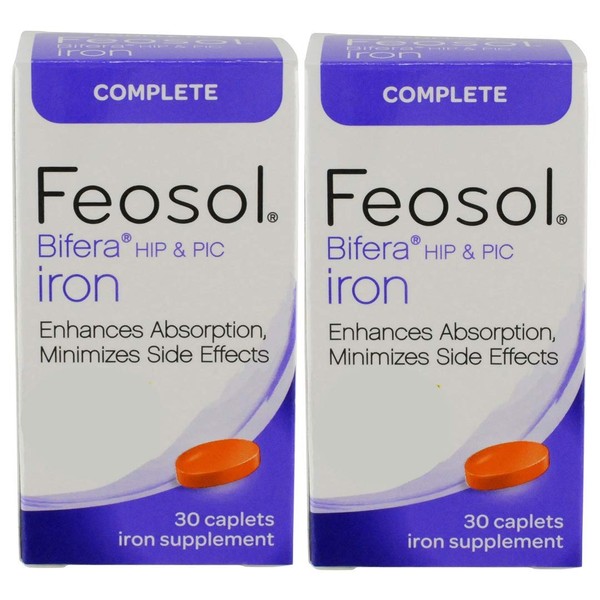 Feosol Original Iron Supplement Tablets, Non-heme, 325mg Ferrous Sulfate (65mg Elemental Iron) per Iron Pill, 1 Per Day, 30 Count(Pack of 2, Total 60 Count), for Energy and Immune System Support