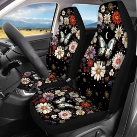 Bulopur Butterfly Floral Front and Rear Bench Protector Full Set Automotive Seat Covers Fit for Auto SUV Sedan Truck 4pc Front Back Seat Covers Auto Accessories
