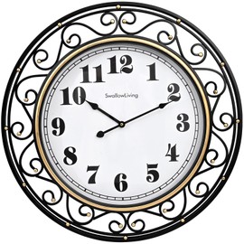 24 Inch Vintage Iron Metal Frame Wall Clock Silent, Battery Operated, Elegant Retro Decor for Living Room, Kitchen, Office, Dining Room, and Bedroom