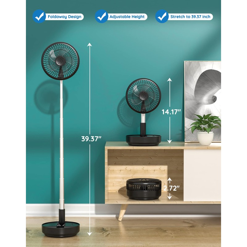 Primevolve Portable Oscillating Standing Fan,Rechargeable Battery Operated USB Floor Table
