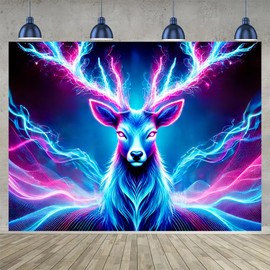 BlissYard Blacklight Tapestry Neon Deer Decor 78x59 Inch Glowing Antlers Spirit Animal Glow in Dark Backdrop Blacklight Tapestry Psychedelic Forest Scene for Bedroom Wall Hanging Party Room Energy Art