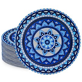 50Pcs Floral Blue White Flower Party Supplies White & Blue Floral Paper Plates 7" Wedding Party Plates for Floral Party Theme Bridal Shower Baby Shower Floral Birthday Party Decorations (White & Blue)