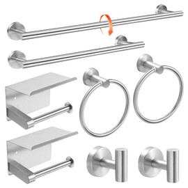 Brushed Silver 8-Piece Bathroom Hardware Set Stainless Steel, 24in and 16in Towel Bars Set Wall Mounted Bathroom Accessories