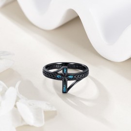 Cross Ring 925 Sterling Silver Turquoise Celtic Cross Rings Faith Ring Religious Christian Jewellery Gifts for Men Women-Size 8