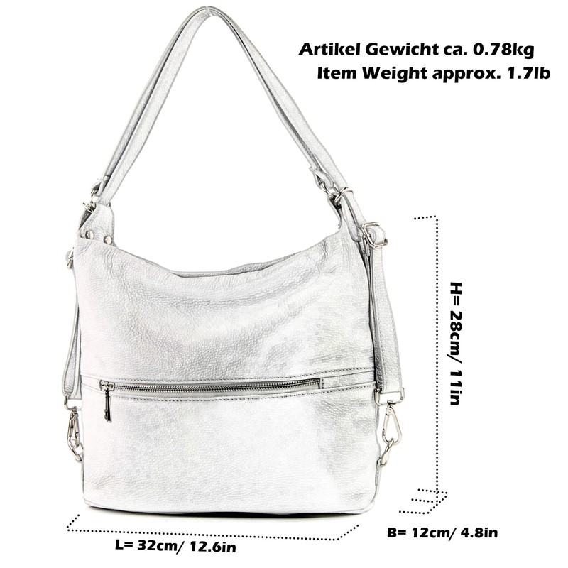 modamoda de - T189 Italian Women's Backpack Bag 2-in-1 Leather,