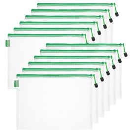 M&G Mesh Zipper Pouch Bag 13.4"x9.6", 12pcs Waterproof File Bag A4 Letter Size Document Organizing Storage for Office Puzzle Cosmetic Travel, PVC Green