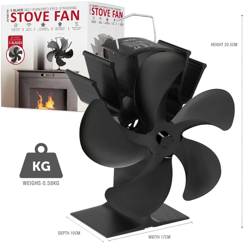 NETTA 5 Blade Woodburner Stove Fan - Silent Operation -