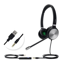 Yealink UH36 Professional USB Headset, Wired Headphones for Computer PC Laptop Work Headset with Noise Canceling Mic for Call and Music（for Teams Certified, Stereo,3.5mm Jack/USB Connection）