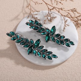 Xerling 2Pcs Green Rhinestone Hair Clips Bridal Wedding Hair Barrettes Women Decorative Hair Accessories Jewelry Multi-color Hair Piece (Silver Green)