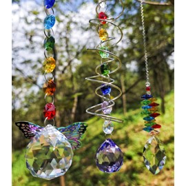 MOLLYGANGER 3 Pcs Crystal Sun Catcher Window Hanging Decoration Crystals Ball Spiral Tail Wind Spinners Rainbow Maker Butterfly Crystal Ball Prism Suncatcher Home Car Decoration