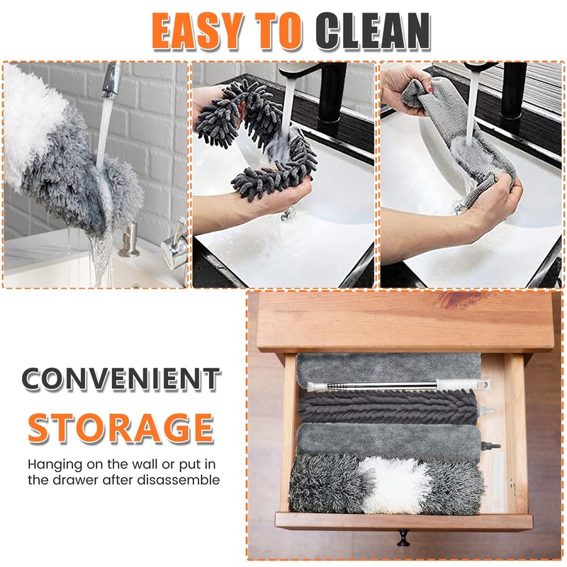 Microfiber Feather Duster, 6PCS Extendable Bendable Dusters with 100" Telescopic