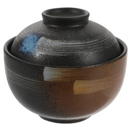 YARNOW Japanese Bowl Ceramic Miso Soup Bowl with Lid Traditional Style Stew Pot with Lid Small Steaming Cup for Home Kitchen Black Rice Bowls
