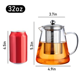 PARACITY Glass Teapot Stovetop 32 OZ, Borosilicate Clear Tea Kettle with Removable 18/8 Stainless Steel Infuser, Teapot Blooming and Loose Leaf Tea Maker Tea Brewer for Camping, Travel (950ML)