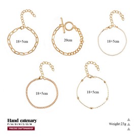 Sakytal Boho Gold Stackable Bracelet Sets Layered Link Bracelets Thin Paperclip Chain Bracelet for Women(5Pcs)