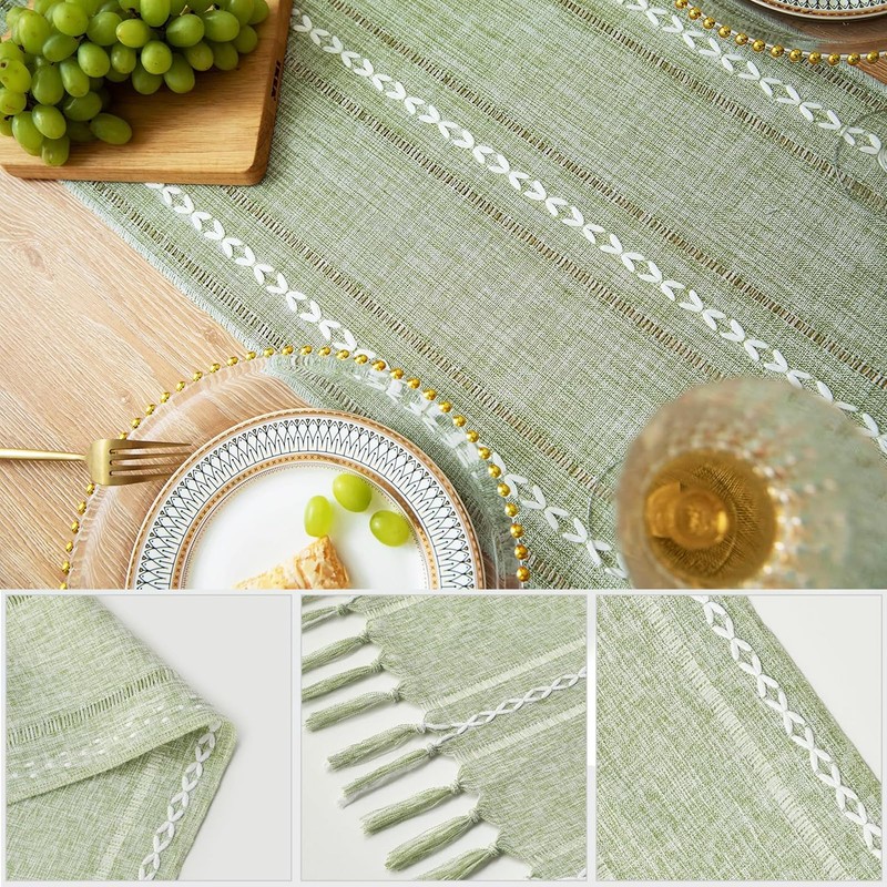 Cream Country House Style Tassels Table Runner, Beige Boho Polyester