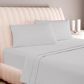 Carressa Linen 100% Egyptian Cotton Sheets - 600 Thread Count 4 PC California King Size Sheet Set, Soft, Cooling, High Thread Count, Extra Long Staple Luxury Bedding, Cal King Sheets - Silver Grey