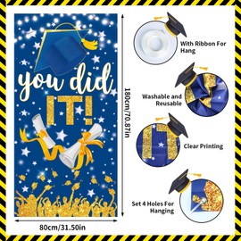 Oslynia Class of 2025 Graduation Decorations Set, Congrats Grad Banner, 2025 Door Cover & Hanging Sign with Black & Gold Theme for High School, College Graduation Party Supplies (Blue)