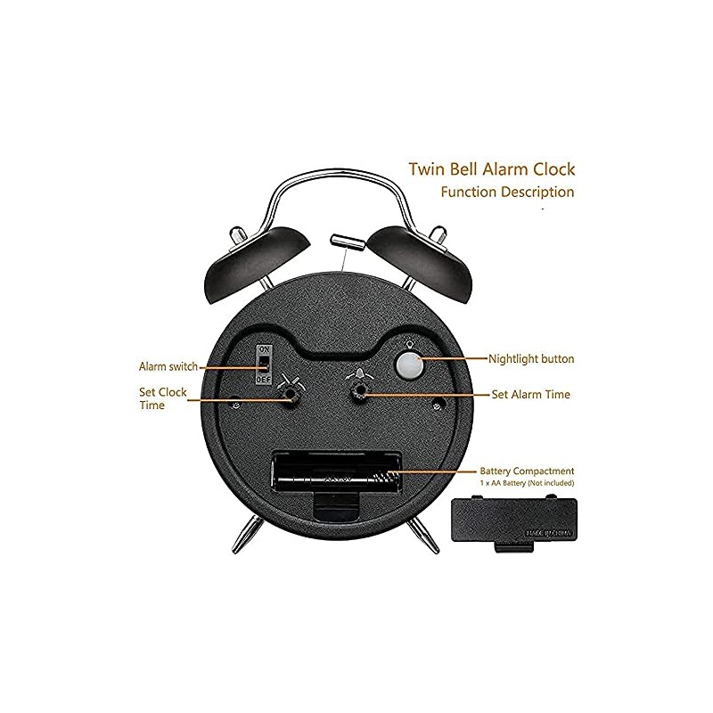 Hdecor Twin Bell Ghostbusters Alarm Desk Clock with Night Light