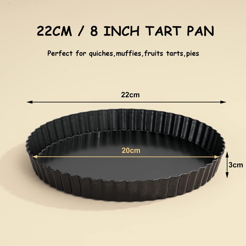 Toced 8 inch Quiche Pan, 22cm Non-Stick Deep Pie Pans