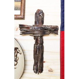 Ebros Gift Rustic Country Rugged Dilapidated Faux Aged Distressed Driftwood Wood Wall Cross 12" High Western Crucifix Hanging Decor Plaque