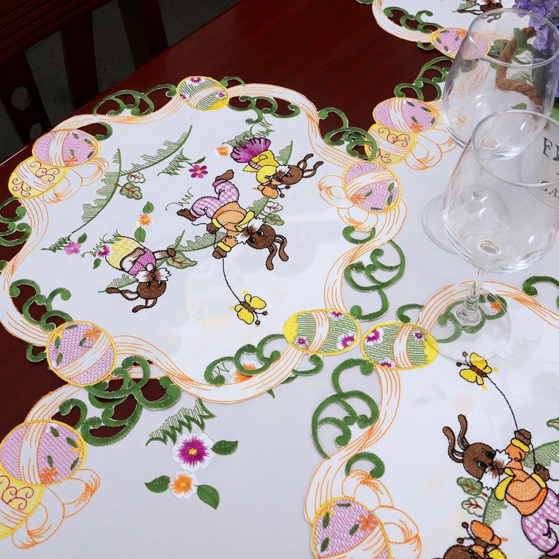 Simhomsen Embroidered Easter Bunny Round Doily Placemats with Butterfly Design
