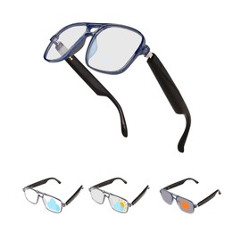 Jawploy Smart Glasses Bluetooth Audio Glasses Sunglasses Blue Light Glasses for Men Women Color-Change UV Protection Dual Mic