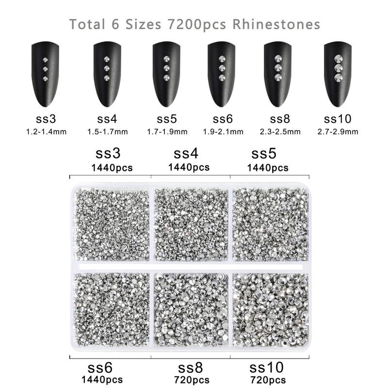 Beadsland 7200pcs Flat Back Rhinestones, Nail Gems Round Crystal Rhinestones