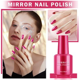 QIUFSSE Metallic Nail Polish, Long Lasting Mirror Effect, Quick Dry Chrome Nail Polish for DIY and Professional Nail Art (18ML,Rose Red)