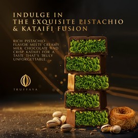 Truffaya Dubai Pistachio Kataifi Chocolate Bar - Premium Kunafa Style Milk Chocolates with Pistachio Kataifi Fillings - Dubai Knafeh Chocolate Bars 7.41 oz Pack