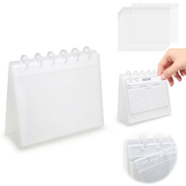 ATCYMI Recipe Holder Organizer Binder with 20 Double-sided Plastic Sleeves Recipe Card Storage Book 6 Inch Standing Flip Discbound Cookbook Binder for Kitchen Photo Index Card Keeper Album