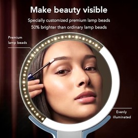 LitBear Espejo de maquillaje de viaje con luces, espejo de aumento recargable de doble cara 10X/1X, espejos de belleza iluminados portátiles, iluminac