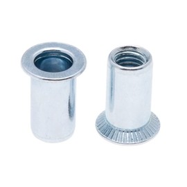 M5 Blind Rivet Nuts, Countersunk Head Round Body Open-Ended Threaded Insert, 5mm Nutsert, Zinc Plated Steel Rivnut, Rivsert for Steel, Alloy, Copper, Plastic, Fiberglass and Composite (10 pcs.)