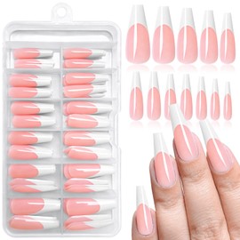 Bellelfin 120Pcs White French Tip Press on Nails, Long Coffin Nails Press ons French Fake Nails Full Cover French Tips Press on False Nails for Women Girls