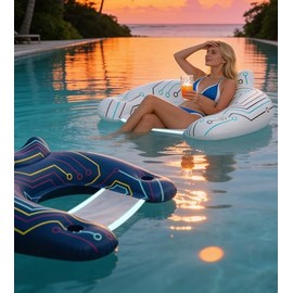 2-Pack Inflatable Pool Floats Adult - Glow in the Dark Pool Float Chair with Headrest & 2 Cup Holders-U-Shaped Floating Lounge Chair, Heavy Duty Water Lounger for Lake, River, Pool Party