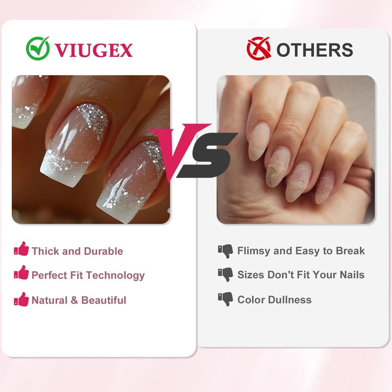 Viugex 24Pcs Square False Nails Medium, French White Tips Fake