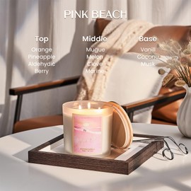 M&SENSE Large-Sized 3 Wick Pink Beach Scented Candle, 24.7oz with Wooden Lid | 120 Hours Long-Lasting Burn, Jar Candle Gift for Home Fragrance