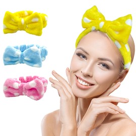 JIRFZUY Spa Headband (3-Piece Set) – Butterfly Knot Hair Band Women's Facial Makeup Headband Soft Coral Fleece Band For Shower, Face Washing, Beauty, Yoga Kitchen Suitable For Girls, Women And Men (D-DOT)