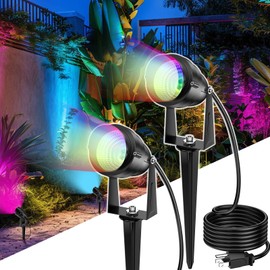 Musuger 1500LM LED High Brightness Outdoor Landscape Lighting 15W RGB Color Changing Landscape Lights Remote Control Spot-Lights with Plug in IP66 Waterproof Flood Light for Garden - 2 Pack