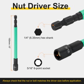 sourcing map 2pcs Nut Driver Drill Bit 5/16 Inch Socket 1/4" Hex Shank 6" (150mm) Extra Long Magnetic 6-Point Sockets Quick Change CR-V Steel Bolt Setters for Power Drill Drivers