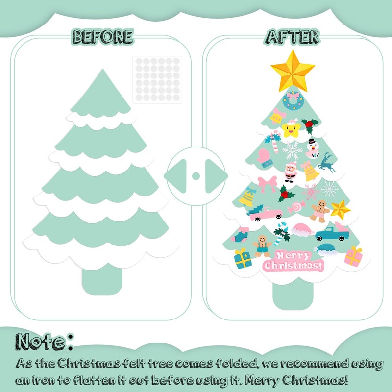 JarThenaAMCS Felt Christmas Tree with Ornaments Boho Green & Pink