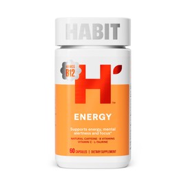 HABIT Energy Supplement (60 Capsules) - New Look, Supports Energy, Alertness and Focus, Natural Caffeine, Vitamins B & C, Green Tea extract, Vegan, Non-GMO (1 Pack)