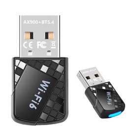 Adaptador WiFi USB y Bluetooth 5.4, Tarjeta de Red Inalámbrica WiFi 6 AX900 de Banda Dual (2.4GHz 286Mbps / 5GHz 600Mbps), Transmisor y Receptor WiFi Plug & Play para PC con Windows 10/11