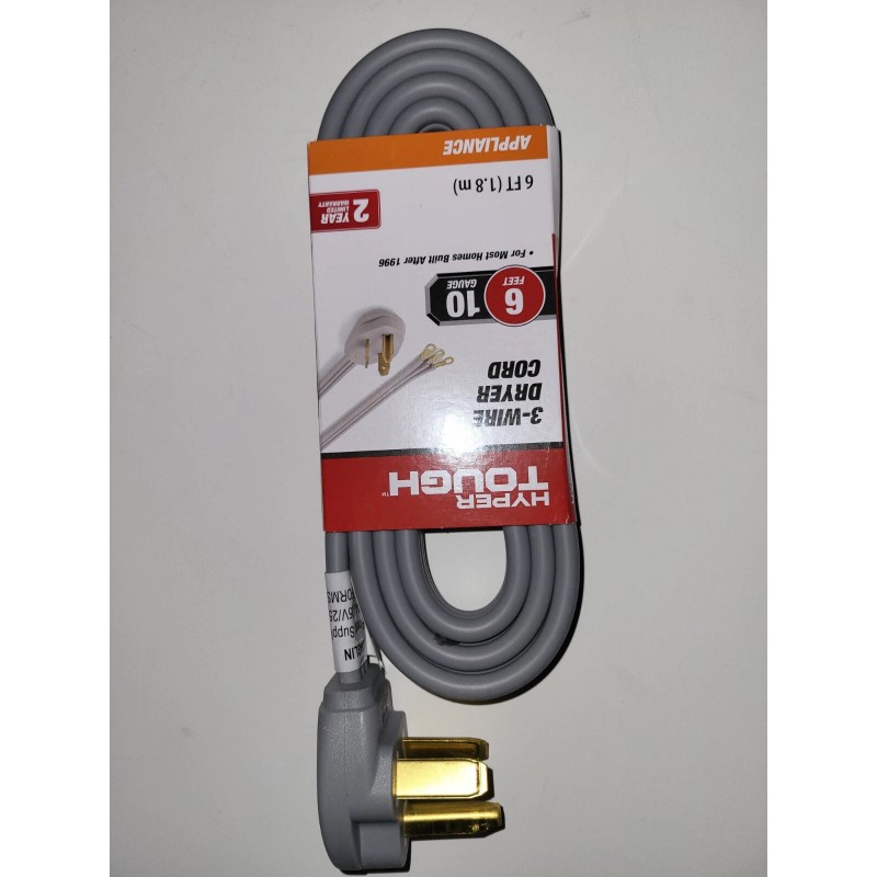 Hyper Tough 6ft 10AWG 3 Prong Gray Indoor Dryer Appliance
