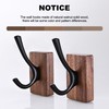 4 Pack Walnut Wood Wall Coat Hooks for Hanging, Adhesive