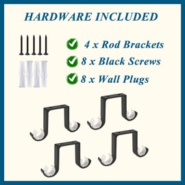 FlyGulls Double Curtain Rod Brackets 4pcs Dia 25-28mm / 1-1.1inch Ceiling Curtain Rod Brackets Heavy Duty Aluminum Alloy Curtain Rod Hooks (Black) Double Rod