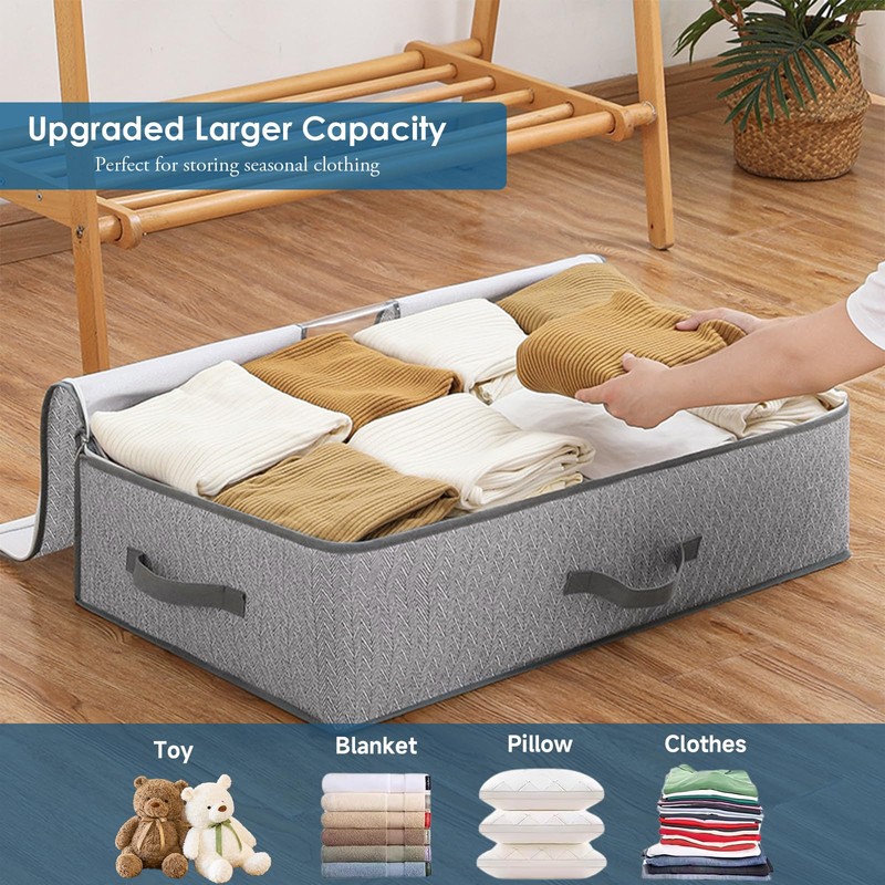 Pack of 2 Underbed Storage Boxes with Lid, Foldable Clothes