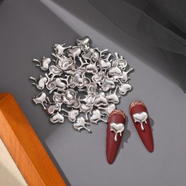 50Pcs Y2K Heart Nail Charms Valentines 3D Alloy Heart Nail Art Supplies for Acrylic Nails Sliver Heart Nail Gems and Charms Kawaii Nail Charms Cute Nail Jewelry for Women DIY Nail Art Decoration