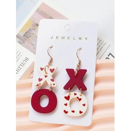 Heart Print Acrylic Dangle Earrings, Letter Design Earrings for Women for Gift, Elegant Jewelry for Party, Daily Clothing Decor, Trendy All-match & Exquisite Jewelry for Birthday Gift, Valentine's Day, Gift