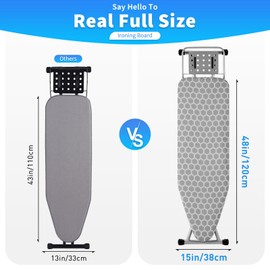 BKTD Full Size Ironing Board 57" L X15 W, Large Wide Sturdy Ironing Board with Iron Rest, Foldable Adjustable Iron Board with Heat Resistant Cover, Enhanced Stability and Elegant Hexagonal Pattern