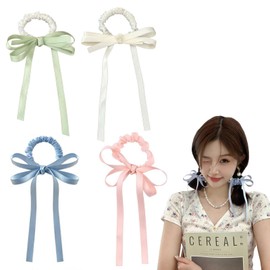 YANHUILAY Ribbon Hair Elastic (Set of 4) Ribbon, Scrunchy, Non-marking Hair Elastic, Hair Arrangement, Cute, Bow, Hair Accessories, Wedding Ceremony, Graduation Ceremony, Kindergarten Entrance
